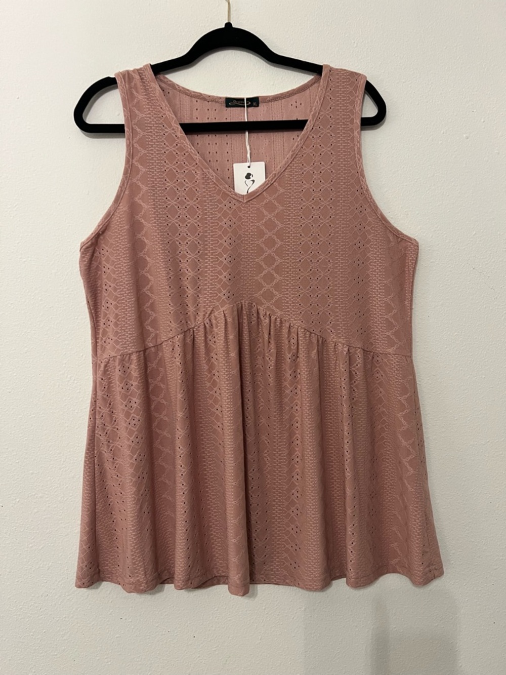 Ofeefan Sleeveless Eyelet Peplum Tank Top - Dusty Rose size XL